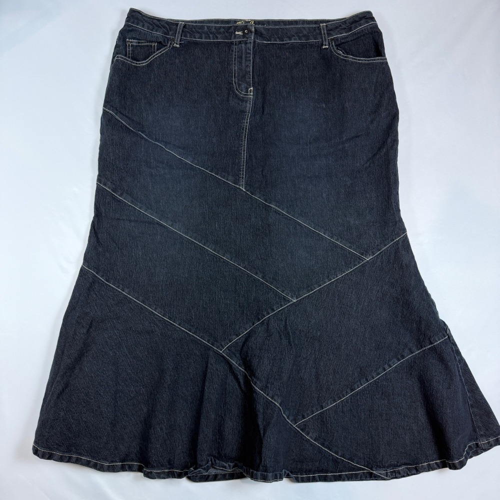Lipsy Denim Maxi Skirt Womens 24 Dark Wash Rhinestone Paneled Stretch Flared